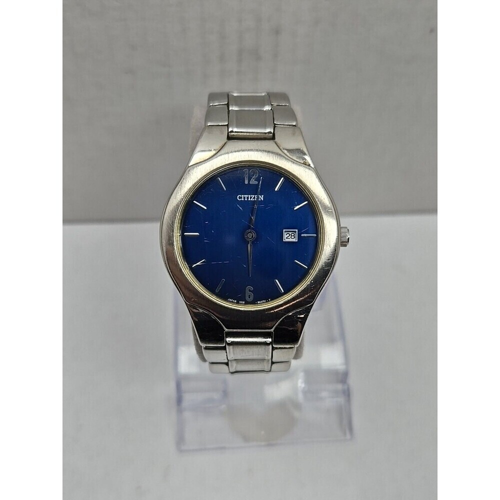 Citizen O.F. Action 2000 Quartz Watch Blue Dial Date Silver Tone New Battery SM